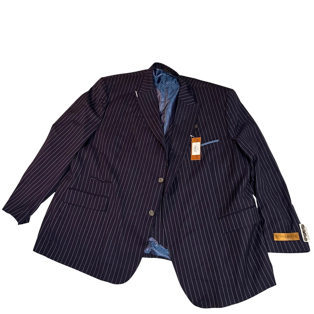 Steve Harvey Reserve Mens 2pc Suit Navy Pinstripe 58 Long 53 Waist NEW